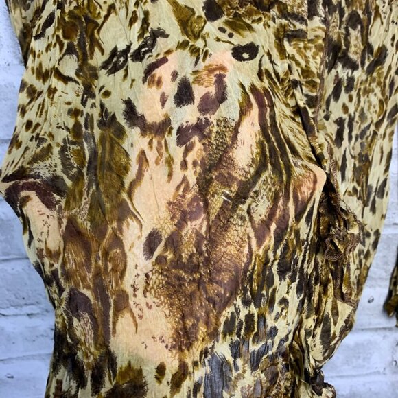 Vintage Y2K Sheer Leopard Print Flare Sleeve Ruffle V-Neck Blouse - Picture 5 of 12